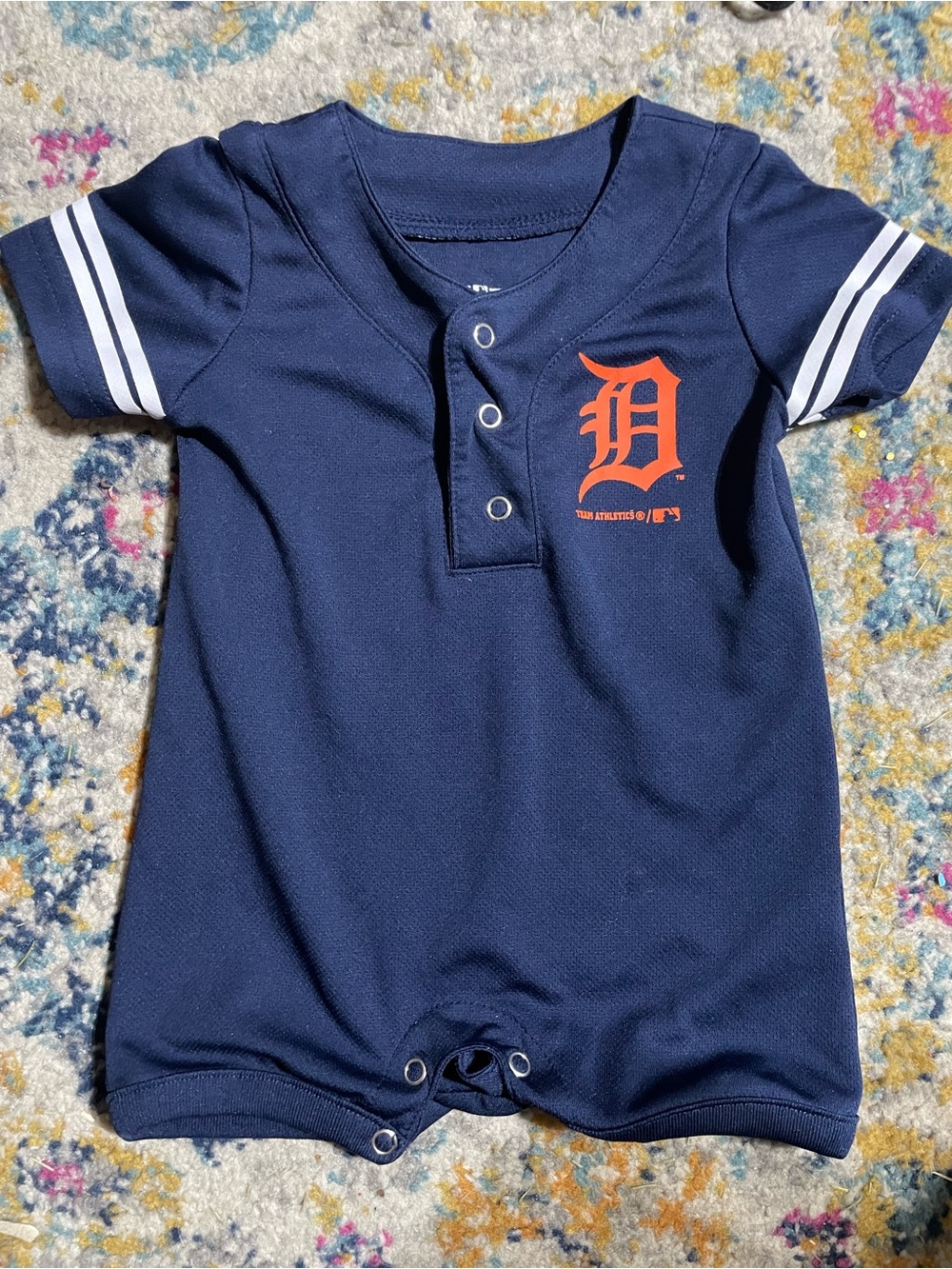 Navy Detroit Tigers Baby Romper with Orange 'D' Logo